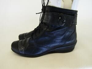 DoKing Womens Sz 37 EUR Black Leather Zip Lace Up Fashion Ankle Boots Bootie